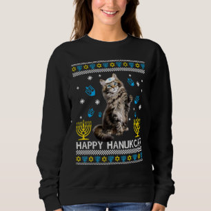 Feliz Hanukcat Ugly Hanukkah Sweater Maine Coon Ca