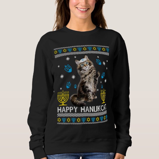 Feliz Hanukcat Ugly Hanukkah Sweater Maine Coon Ca (Anverso)