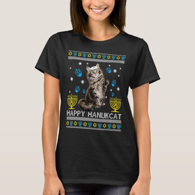 Feliz Hanukcat Ugly Hanukkah Sweater Maine Coon Ca (Anverso)