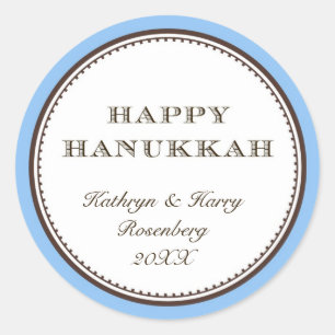 Feliz Hanukkah azul y elegante etiqueta de regalo 