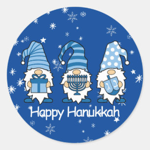 Feliz Hanukkah Blue & White Gnome Pegatinas