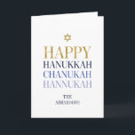 Feliz Hanukkah Chanukah Holiday Tarjeta de felicit<br><div class="desc">En este diseño se incorpora el diseño de Relieve metalizado de oro simulado falso. Personalice el texto personalizado anterior. En nuestra colección "Happy Hanukkah Chanukah" se pueden encontrar elementos de coordinación adicionales.</div>