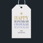 Feliz Hanukkah Chanukah Navidad Etiquetas de regal<br><div class="desc">En este diseño se incorpora el diseño de Relieve metalizado de oro simulado falso. Personalice el texto personalizado anterior. En nuestra colección "Happy Hanukkah Chanukah" se pueden encontrar elementos de coordinación adicionales.</div>