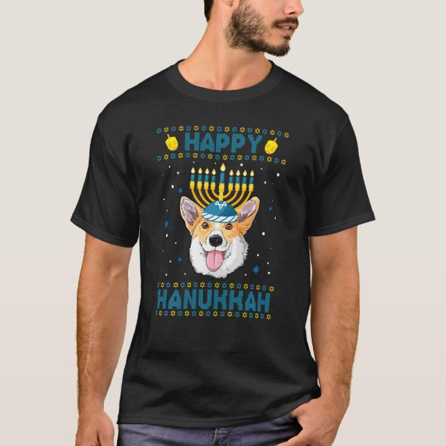 Feliz Hanukkah Corgi Perro Suéter Feo de Hanukkah (Anverso)