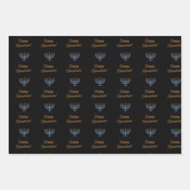 Feliz Hanukkah empaquetando hojas 3 diseños difere (Anverso)