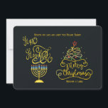 Feliz Hanukkah Feliz Navidad<br><div class="desc">Una tarjeta navideña de "todo feliz" con una menorah y un árbol de Navidad sobre un fondo negro. La tarjeta es fácil de personalizar con su texto, fuente y color de fuente. ¿No es exactamente lo que buscas? Todos nuestros productos pueden ser personalizados diseñados para satisfacer sus necesidades sin cargo...</div>