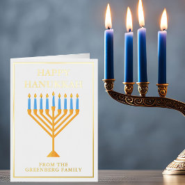Feliz Hanukkah Menorah Personalizado elegante oro