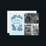 Feliz Hanukkah PERSONALIZADO, tarjeta de vacacione<br><div class="desc">Espero que te guste este diseño de vacaciones. Añade tus propias fotos y texto al frente haciendo clic en "Personalizar esta plantilla". Asegúrese de organizar sus fotos bajo el "grupo" que crea el borde blanco. Todo es regulable. Añade texto a la parte posterior también y cambia los colores de fondo....</div>