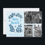 Feliz Hanukkah PERSONALIZADO, tarjeta de vacacione<br><div class="desc">Espero que te guste este diseño de vacaciones. Añade tus propias fotos y texto al frente haciendo clic en "Personalizar esta plantilla". Asegúrese de organizar sus fotos bajo el "grupo" que crea el borde blanco. Todo es regulable. Añade texto a la parte posterior también y cambia los colores de fondo....</div>
