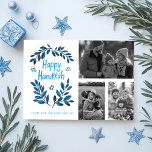 Feliz Hanukkah PERSONALIZADO, tarjeta de vacacione<br><div class="desc">Espero que te guste este diseño de vacaciones. Añade tus propias fotos y texto al frente haciendo clic en "Personalizar esta plantilla". Asegúrese de organizar sus fotos bajo el "grupo" que crea el borde blanco. Todo es regulable. Añade texto a la parte posterior también y cambia los colores de fondo....</div>