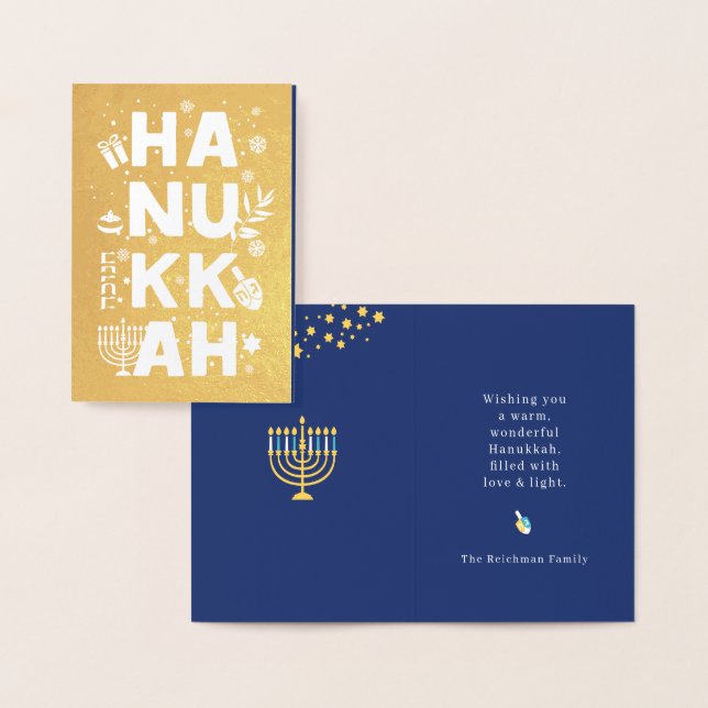Feliz Hanukkah Real Tarjeta de Relieve metalizado (Demostración)
