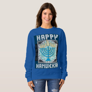 Feliz Hanukkah Snowy Menorah Sweater