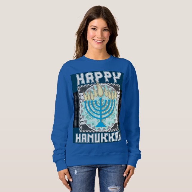 Feliz Hanukkah Snowy Menorah Sweater (Anverso completo)