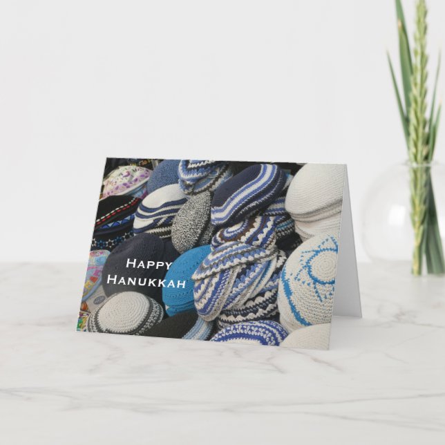 Feliz Hanukkah, tarjeta de felicitación Kippot (Anverso)