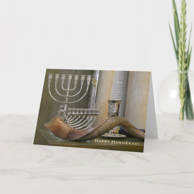 Feliz Hanukkah, tarjeta de felicitación Menorah (Anverso)