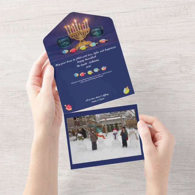 ¡Feliz Hanukkah! Tarjeta de vacaciones todo en uno (desgarro)