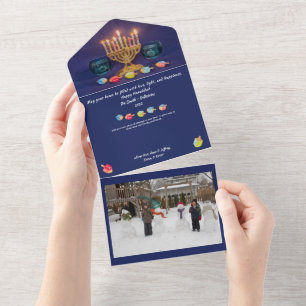 ¡Feliz Hanukkah! Tarjeta de vacaciones todo en uno