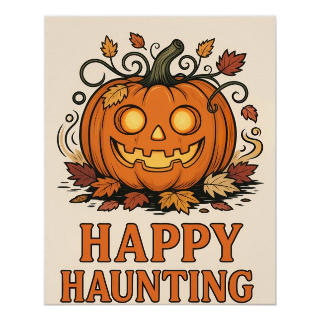 Feliz Haunting - Halloween Poster de calabaza 📝 O (Anverso)