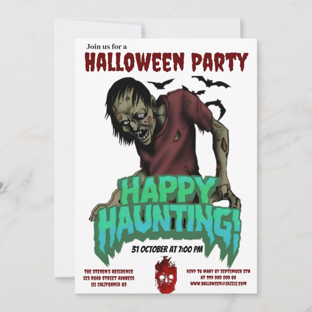 Feliz Haunting Zombie Party Invitación (Anverso)