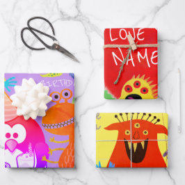 FELIZ HOJAS PLANAS DE REGALO DE TEXTO DE MONSTRUO 