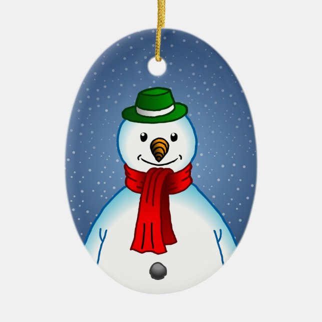 Feliz hombre de nieve en un adorno navideño (Frente)