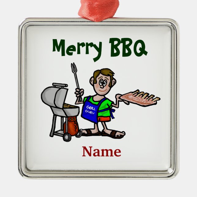 Feliz hombre del Bbq que cocina el ornamento del (Frente)