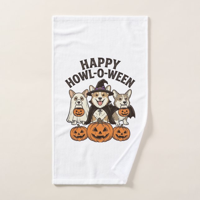 Feliz Howl-O-Ween Corgi Halloween Perro Vector Des (Toalla de mano)