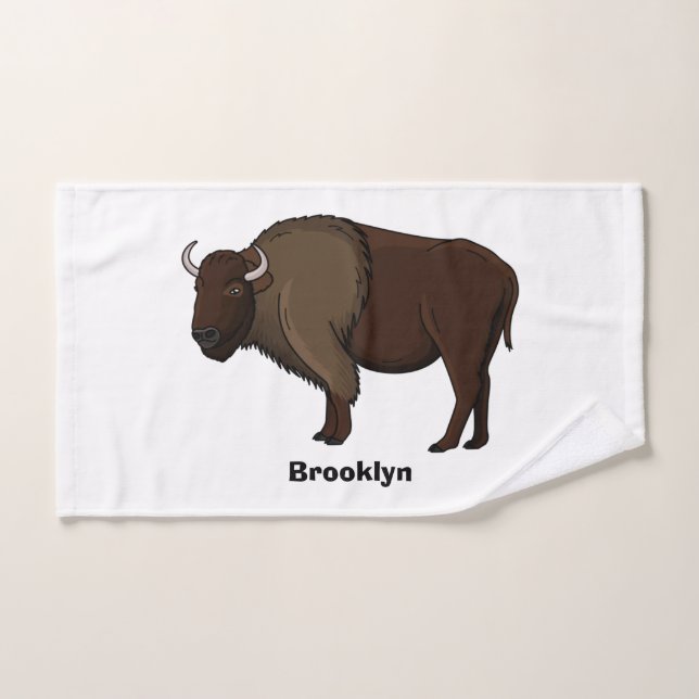 Feliz ilustracion de búfalo de bisonte americano (Toalla de mano)