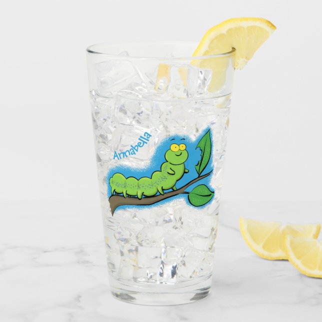 Feliz ilustracion personalizado de oruga verde (Reverso (hielo))