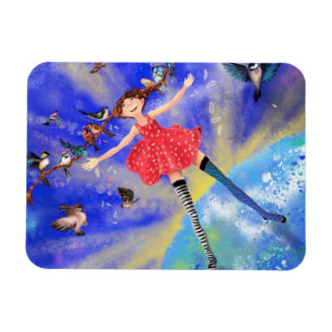 Feliz imán Chica y pájaros - Pintura