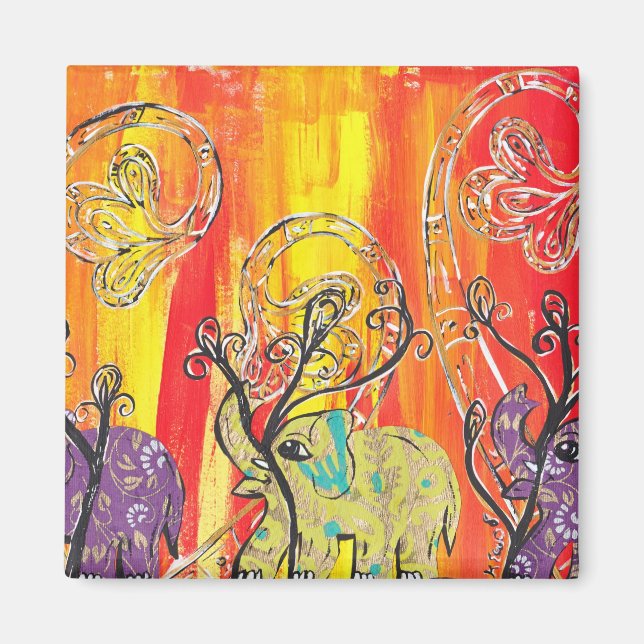 Feliz imán del desfile de elefantes (Frente)