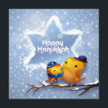 Feliz invierno en Hanukkah Aves con nieve<br><div class="desc">Este diseño de vacaciones incluye dos pájaros sentados en una rama de árbol de nieve usando un kippa y una bufanda con nieve cayendo en el fondo. El texto "Hannukah feliz" en la tipografía blanca moderna en la Estrella de David. #hanukkah #chanukah #vacaciones #estacional #festividad #invierno #nieve #pájaros #bufanda #kippah...</div>