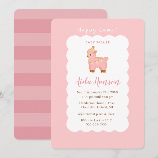 Feliz invitación a Baby Shower a Lama Bliss (Anverso / Reverso)