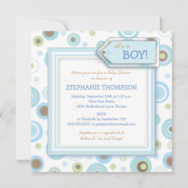 Feliz invitación a Baby Shower de Blue Dots Boy (Anverso)