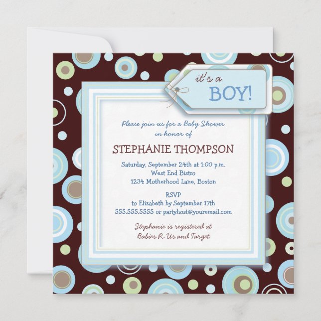 Feliz invitación a Baby Shower de Blue Dots Boy (Anverso)