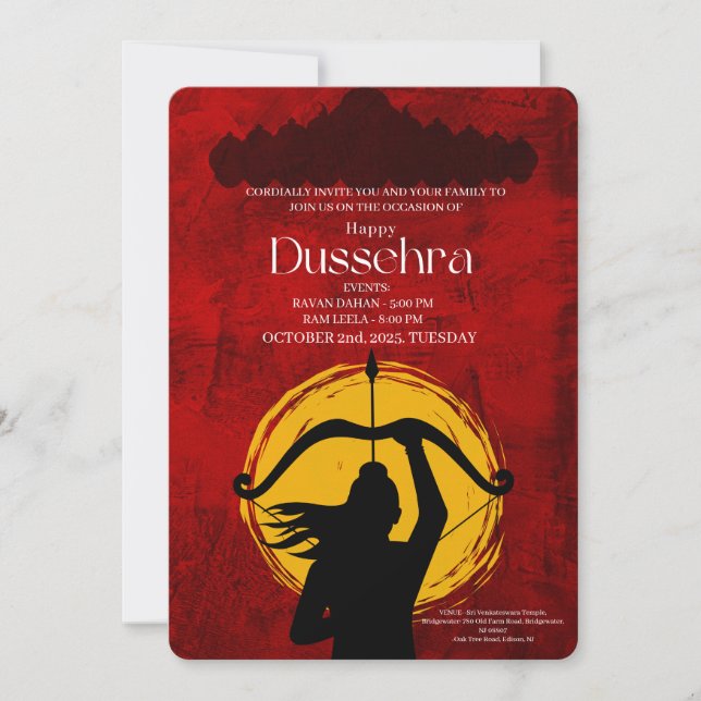 Feliz invitación a la celebración de Dussehra (Anverso)