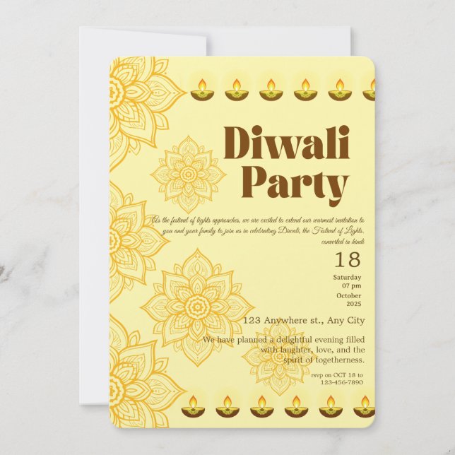 Feliz invitación a la celebración del Diwali (Anverso)