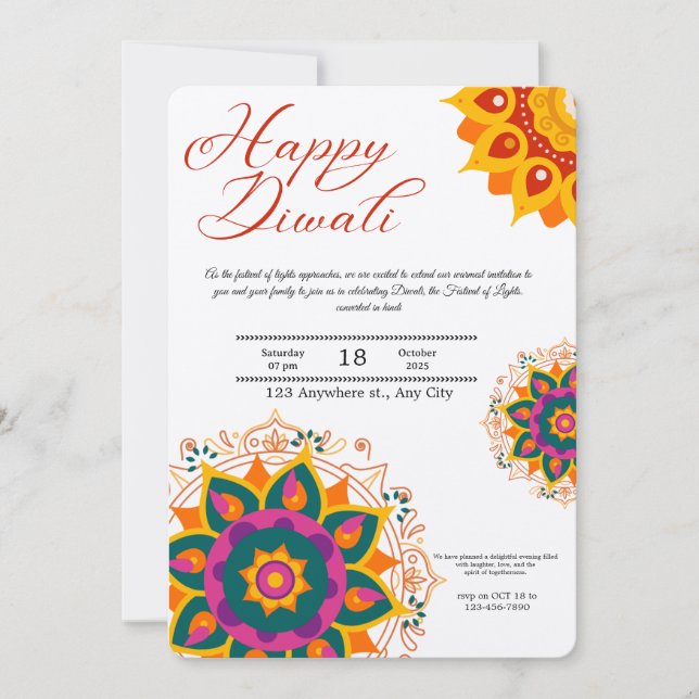 Feliz invitación a la celebración del Diwali (Anverso)