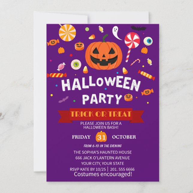 Feliz invitación a la fiesta de Halloween (Anverso)