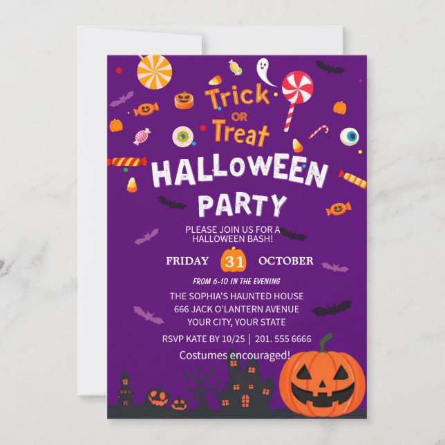 Feliz invitación a la fiesta de Halloween (Anverso)