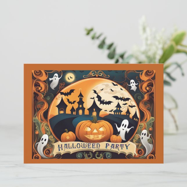 Feliz invitación a la fiesta de Halloween (Anverso de pie)