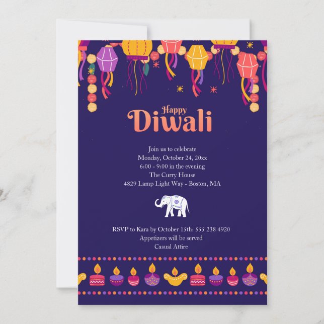 Feliz invitación a la fiesta Diwali (Anverso)