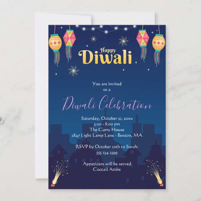 Feliz invitación a la fiesta Diwali (Anverso)