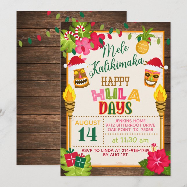Feliz invitación a Luau para Navidades de HulaDays (Anverso / Reverso)