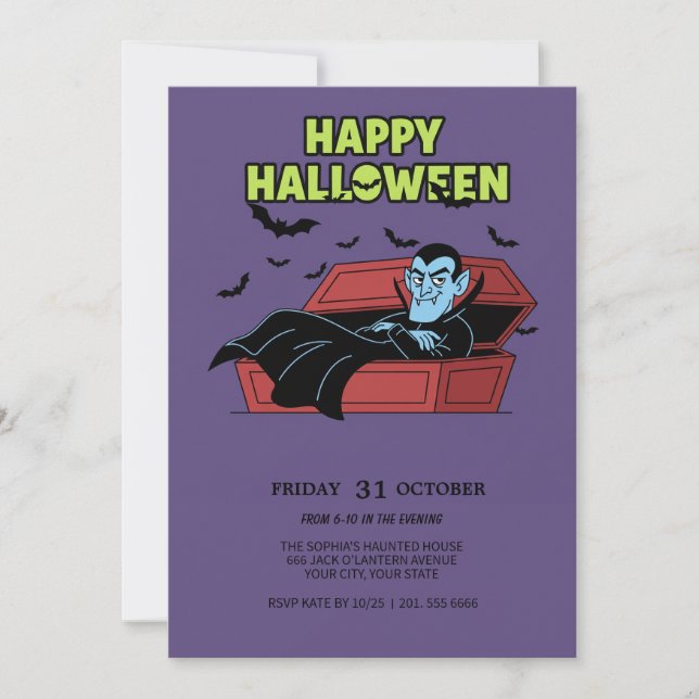 Feliz invitación al vampiro de Halloween (Anverso)