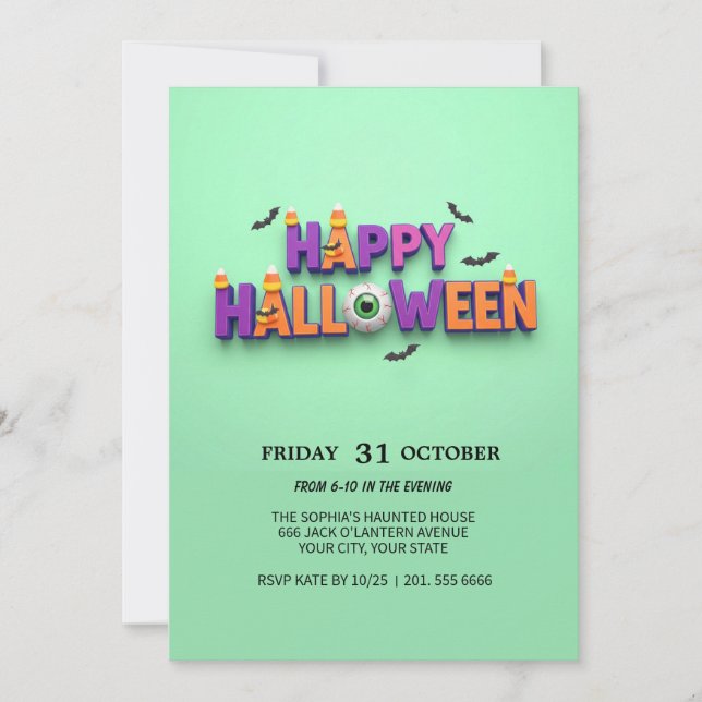 Feliz Invitación de halloween al béisbol (Anverso)