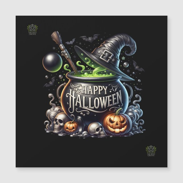 Feliz Invitación magnética de Halloween Cauldron (Anverso)