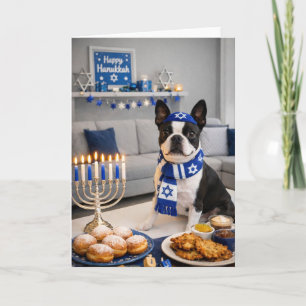Feliz Janucá Tarjeta de Boston Terrier