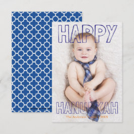 Feliz Janucá Tarjeta de Hanukkah Azul de 3x5 - Blo