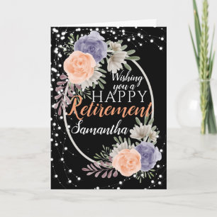 Feliz Jubilación Peonía Rosa Floral Tarjeta Negra